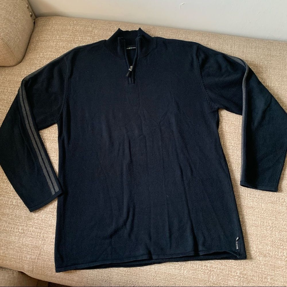 DKNY Sweater Men's Size XXL Black/Gray 1/4 Zip Mock Neck Normcore Preppy Causal